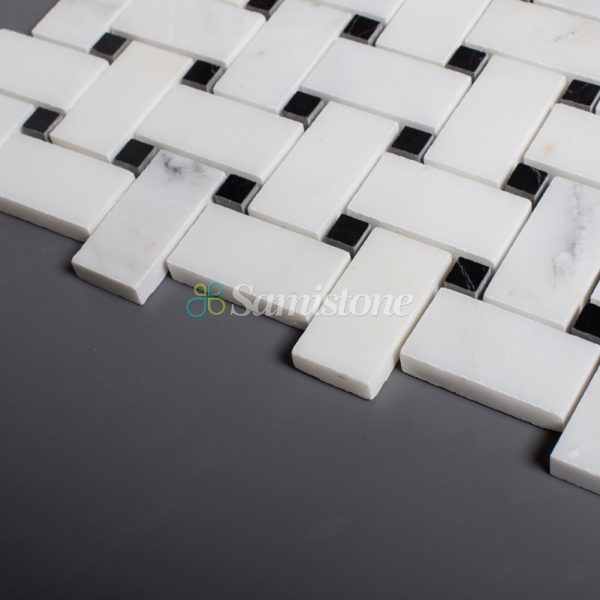 Samistone-Statuary-White-Marble-Basketweave-Mosaic