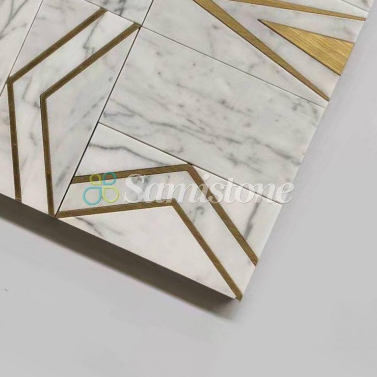 Bianco Carrara Mixed Brass Water Jet Marble Mosaic Tile - Samistone