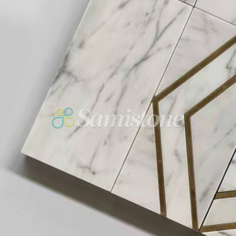 Bianco Carrara Mixed Brass Water Jet Marble Mosaic Tile - Samistone
