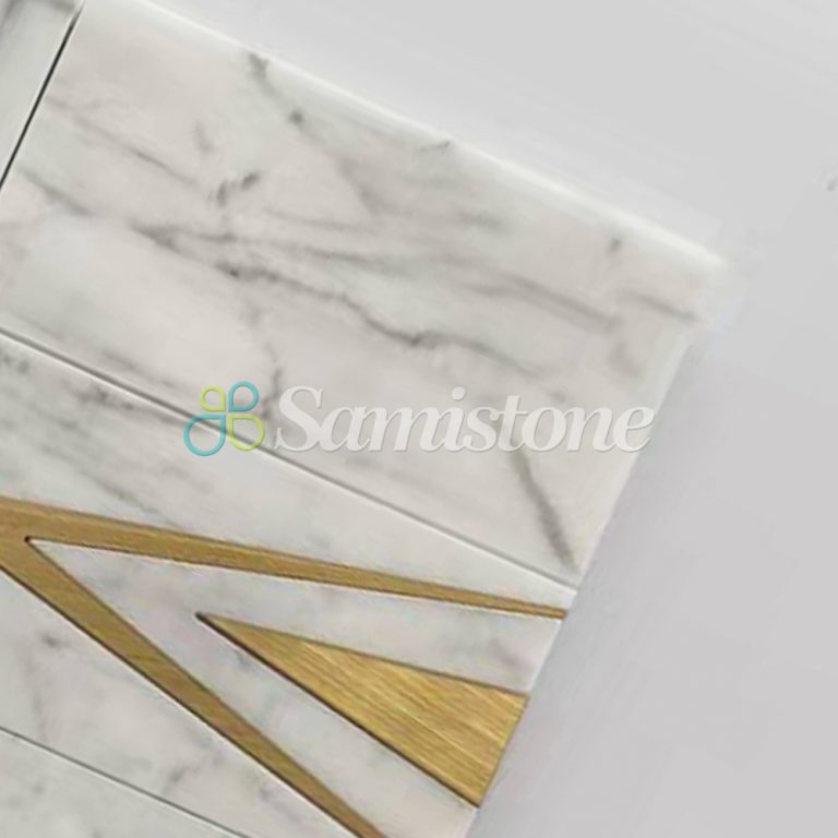 Bianco Carrara Mixed Brass Water Jet Marble Mosaic Tile - Samistone